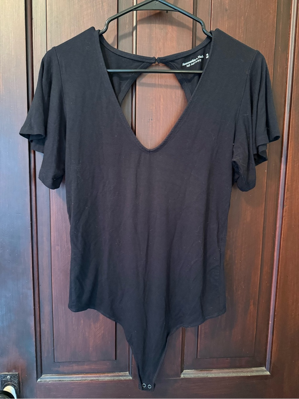 Abercrombie & Fitch Black V-Neck Short Sleeve Bodysuit